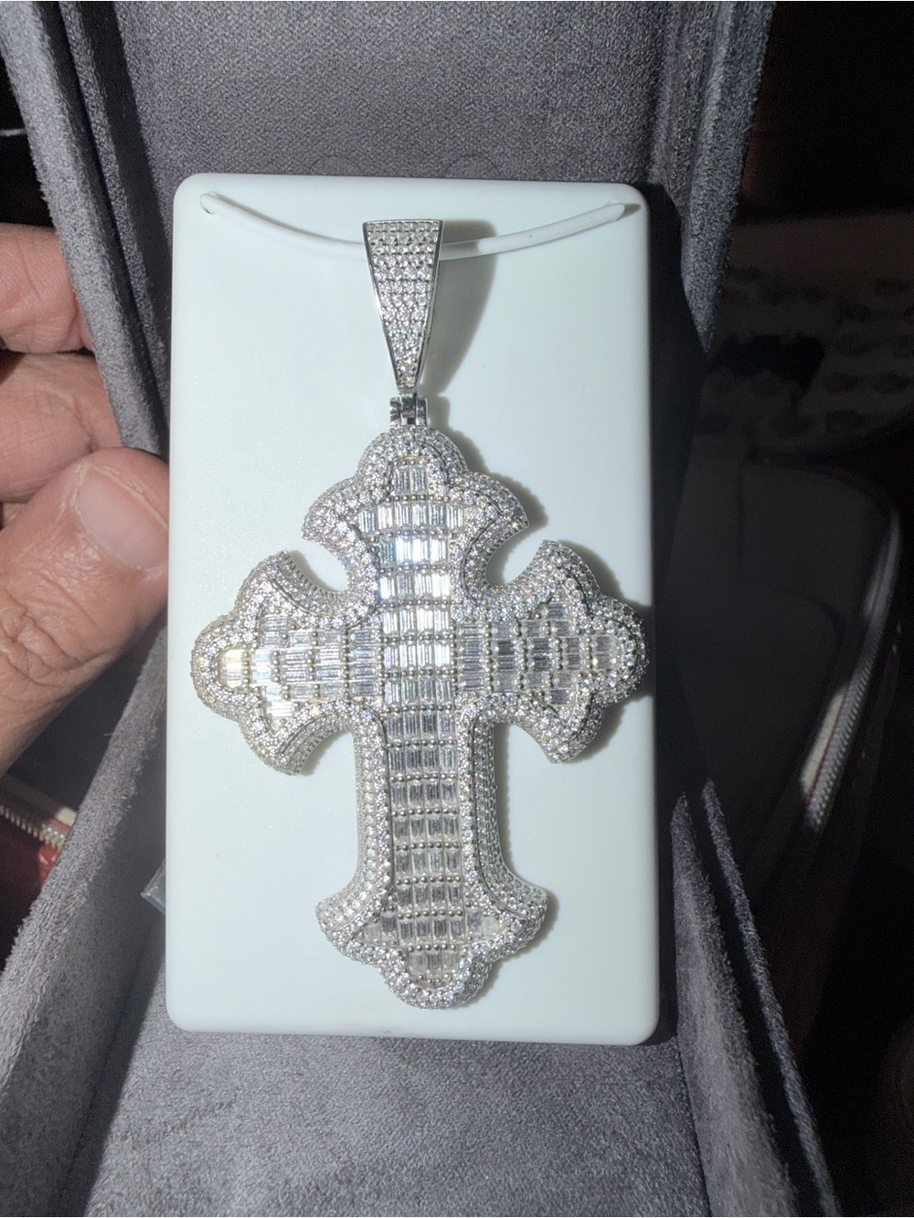 Baguette Cross Pendant lage size Moissanite